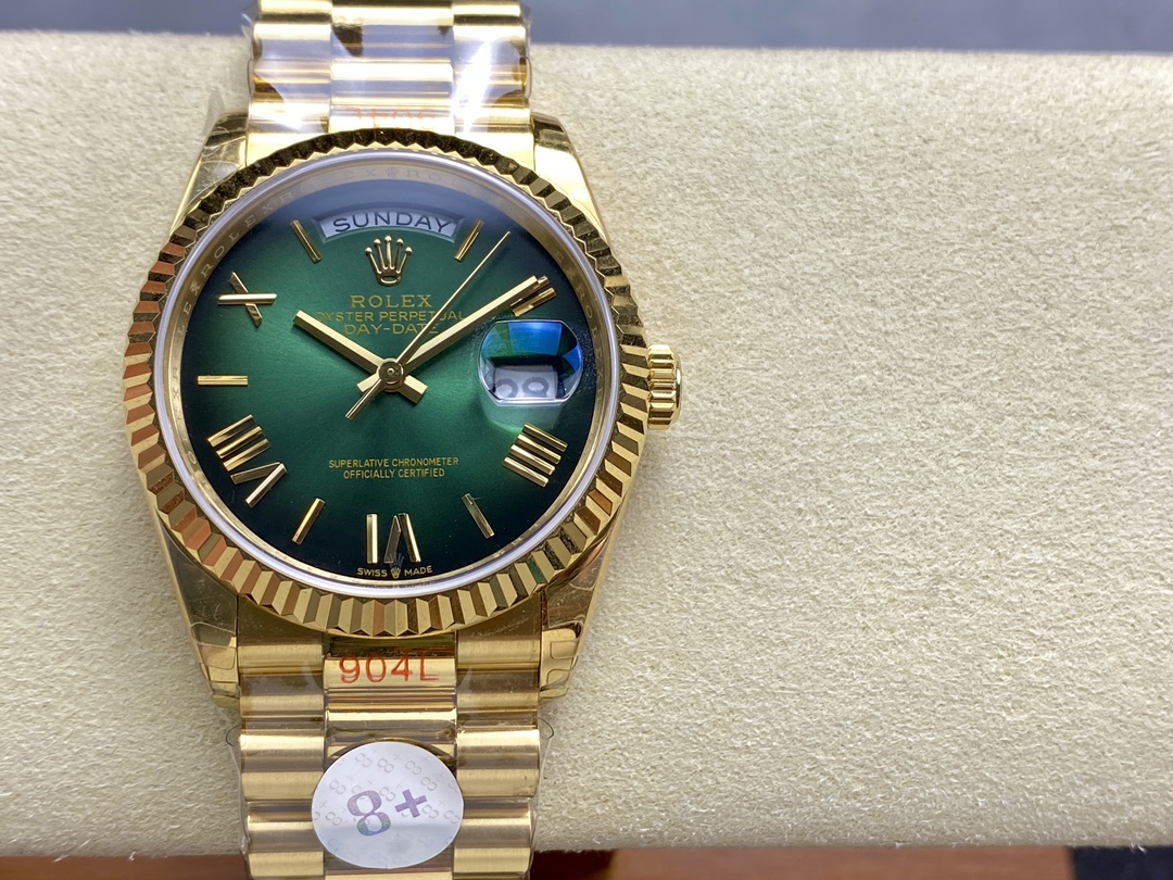 Rolex Day Date 36mm Fluted Bezel Green Ombre Dial President Bracelet m128238 0118